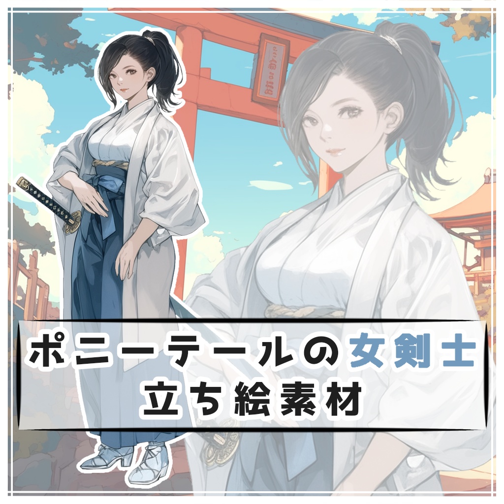 ポニーテールの女剣士 全身立ち絵素材