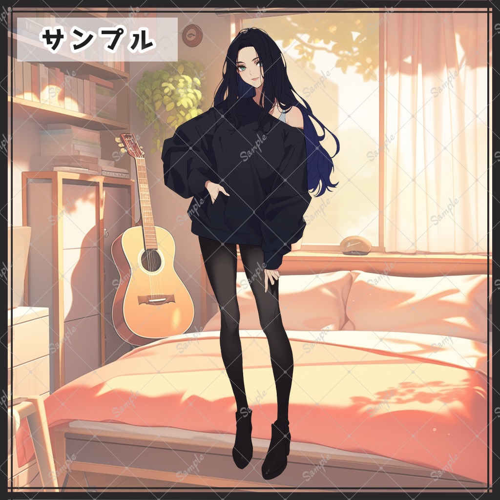 オーバーニット服の黒髪ロング女性 全身立ち絵素材 - 月のお店 - BOOTH