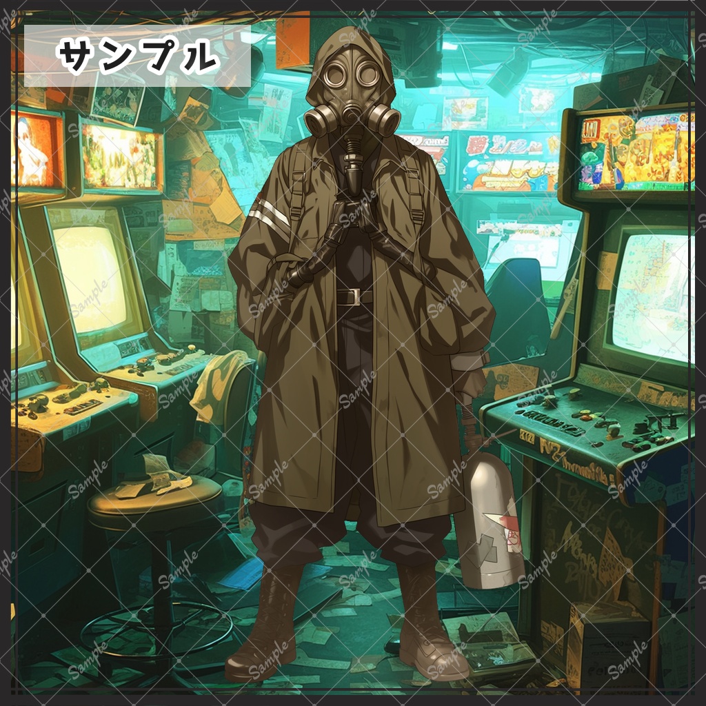 深緑のガスマスク男 全身立ち絵素材