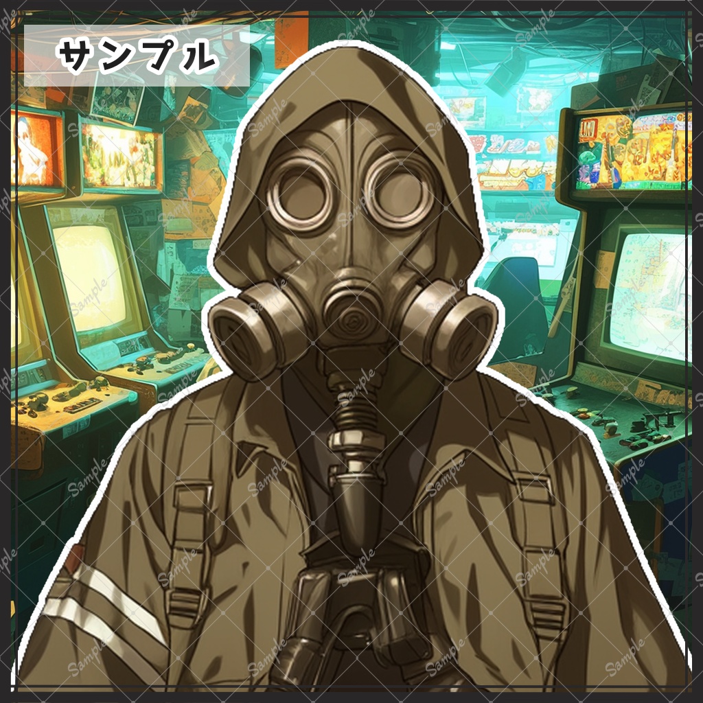深緑のガスマスク男 全身立ち絵素材