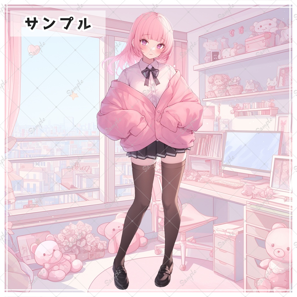 ピンク髪の女子校生 全身立ち絵素材 - 月のお店 - BOOTH