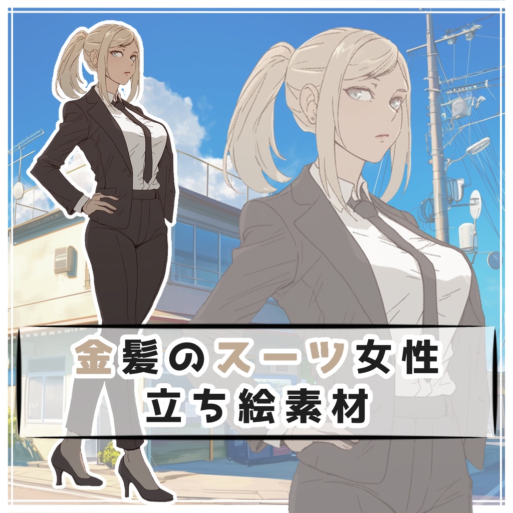 金髪のスーツ女性 全身立ち絵素材