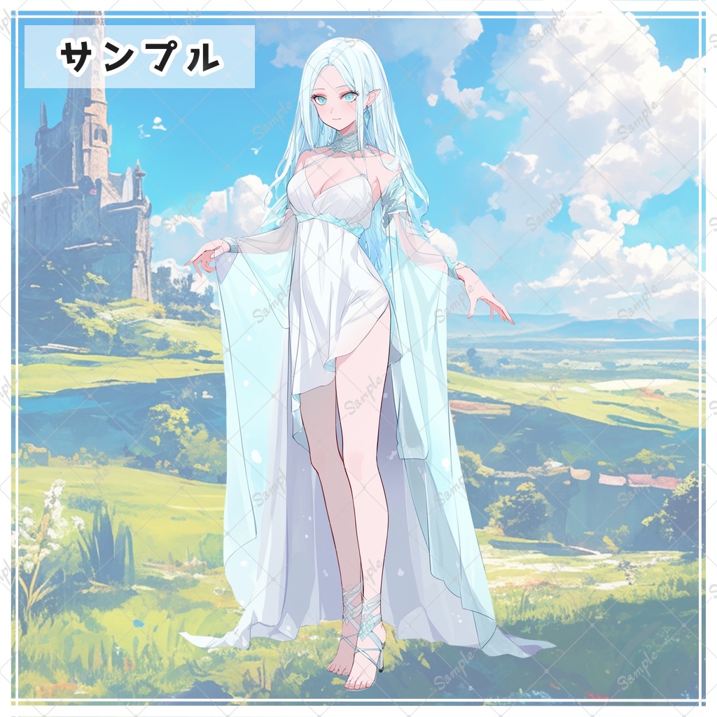 水色ロングの妖精 全身立ち絵素材