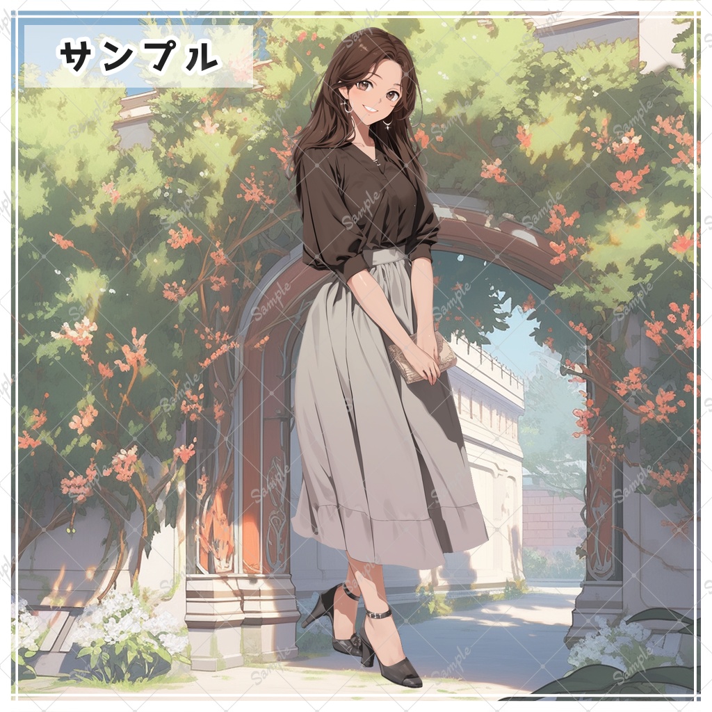 お出掛けコーデな茶髪女性 全身立ち絵素材 - 月のお店 - BOOTH