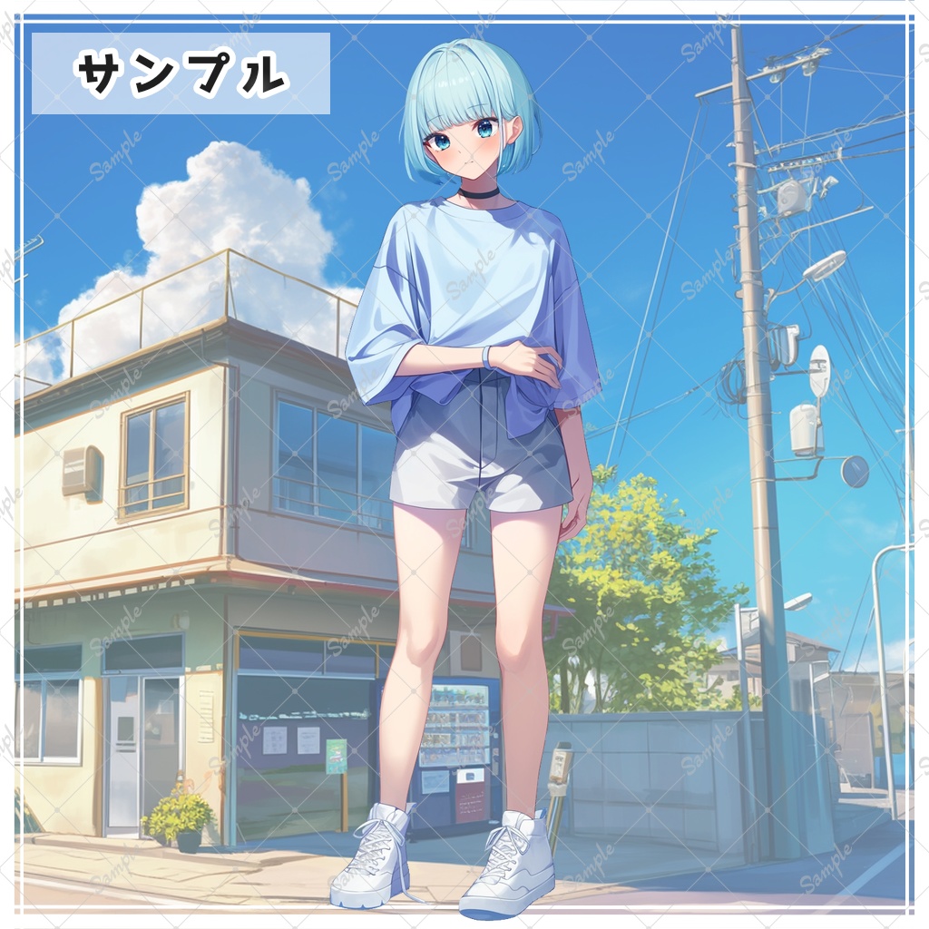 水色髪のボーイッシュ女子 全身立ち絵素材 - 月のお店 - BOOTH