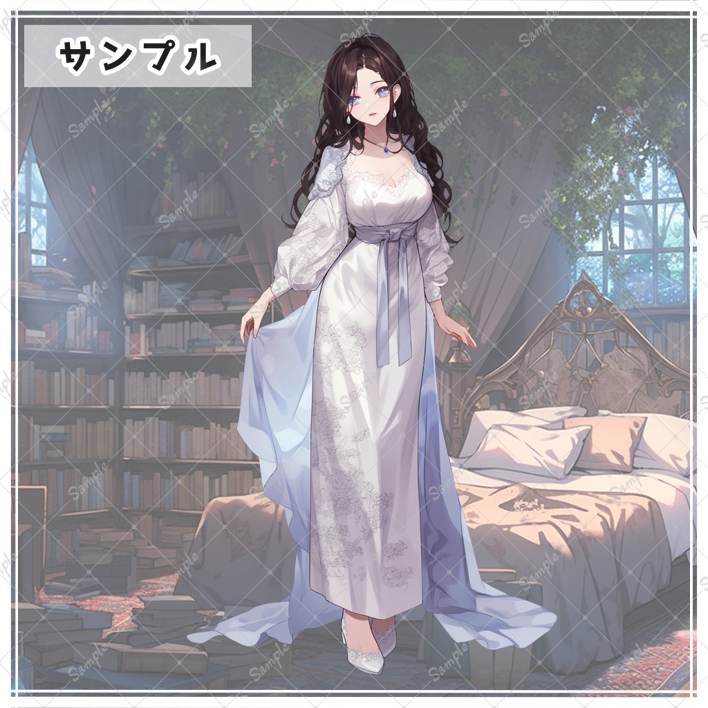 ラフな白ドレスの女性 全身立ち絵素材 - 月のお店 - BOOTH