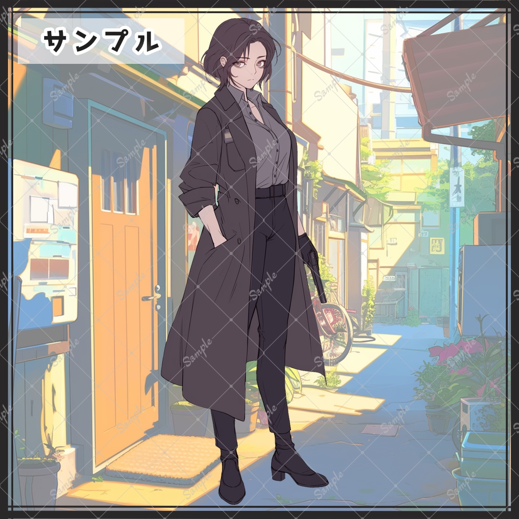 銃を持つコートの女性 全身立ち絵素材 - 月のお店 - BOOTH