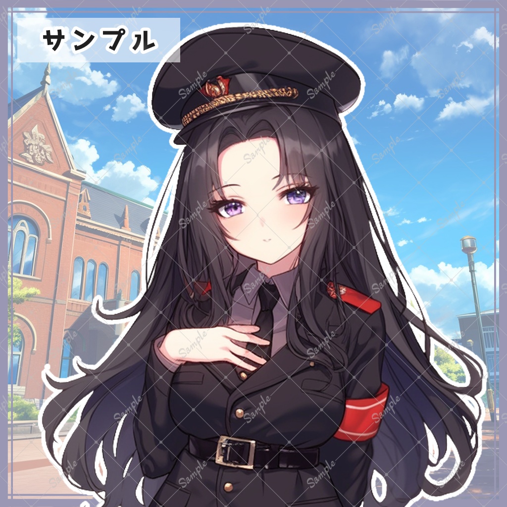 黒軍服の黒髪女子 全身立ち絵素材