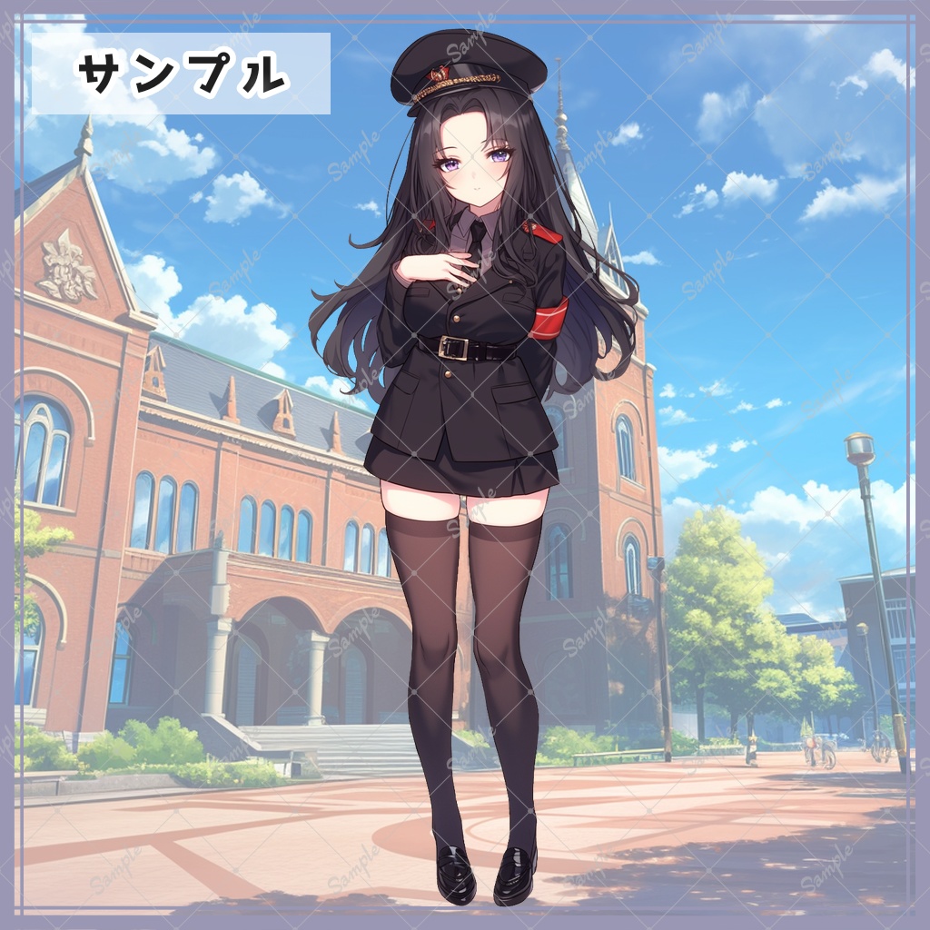 黒軍服の黒髪女子 全身立ち絵素材