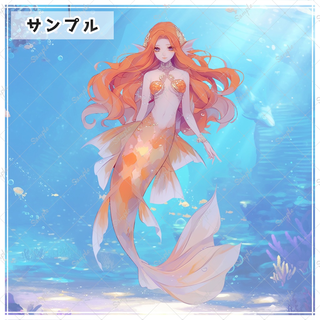 オレンジ髪の人魚姫 全身立ち絵素材 - 月のお店 - BOOTH