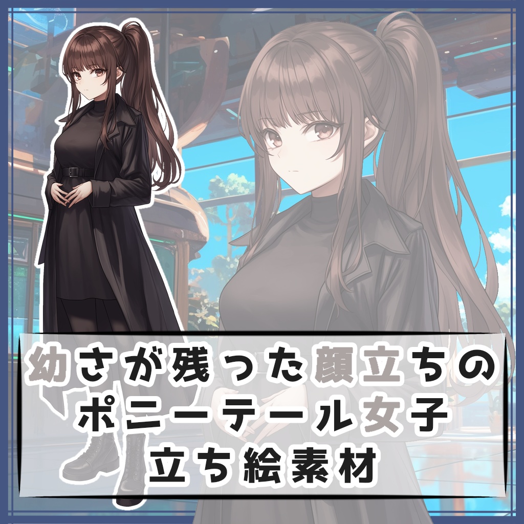 幼さが残った顔立ちのポニーテール女子 全身立ち絵素材