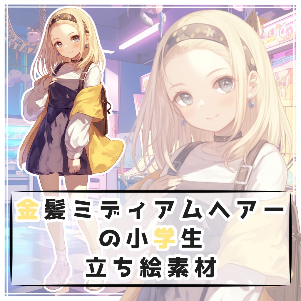金髪ミディアムヘアーの小学生 全身立ち絵素材