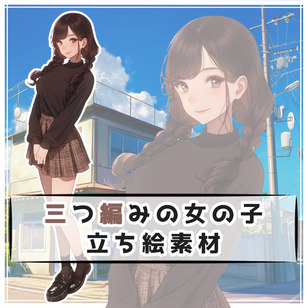 三つ編みの女の子 全身立ち絵素材