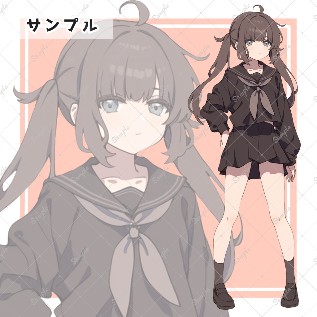 高校生の絵 全7種】黒セーラーの女子高生達 全身立ち絵素材 - 月のお店 - BOOTH