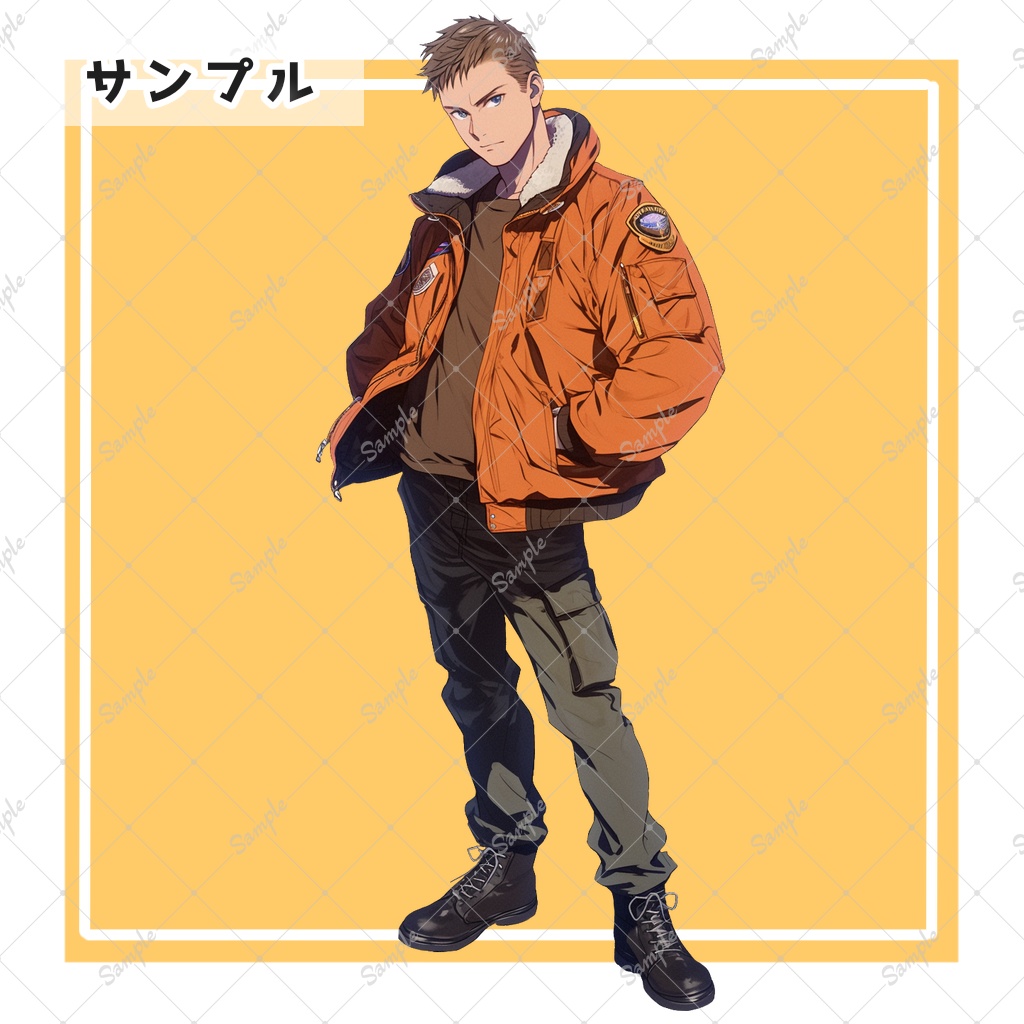 オレンジジャケットの男性 全身立ち絵素材 - 月のお店 - BOOTH