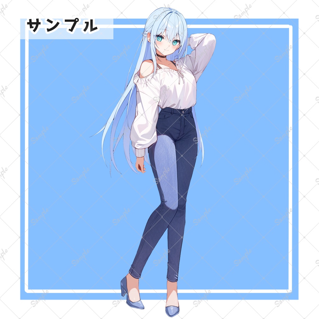 水色の髪と瞳の女性 全身立ち絵素材 - 月のお店 - BOOTH