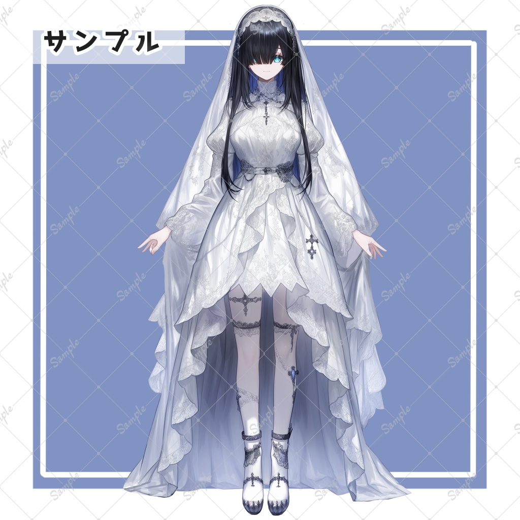 全2種】メカクレ白ドレス少女 全身立ち絵素材 - 月のお店 - BOOTH