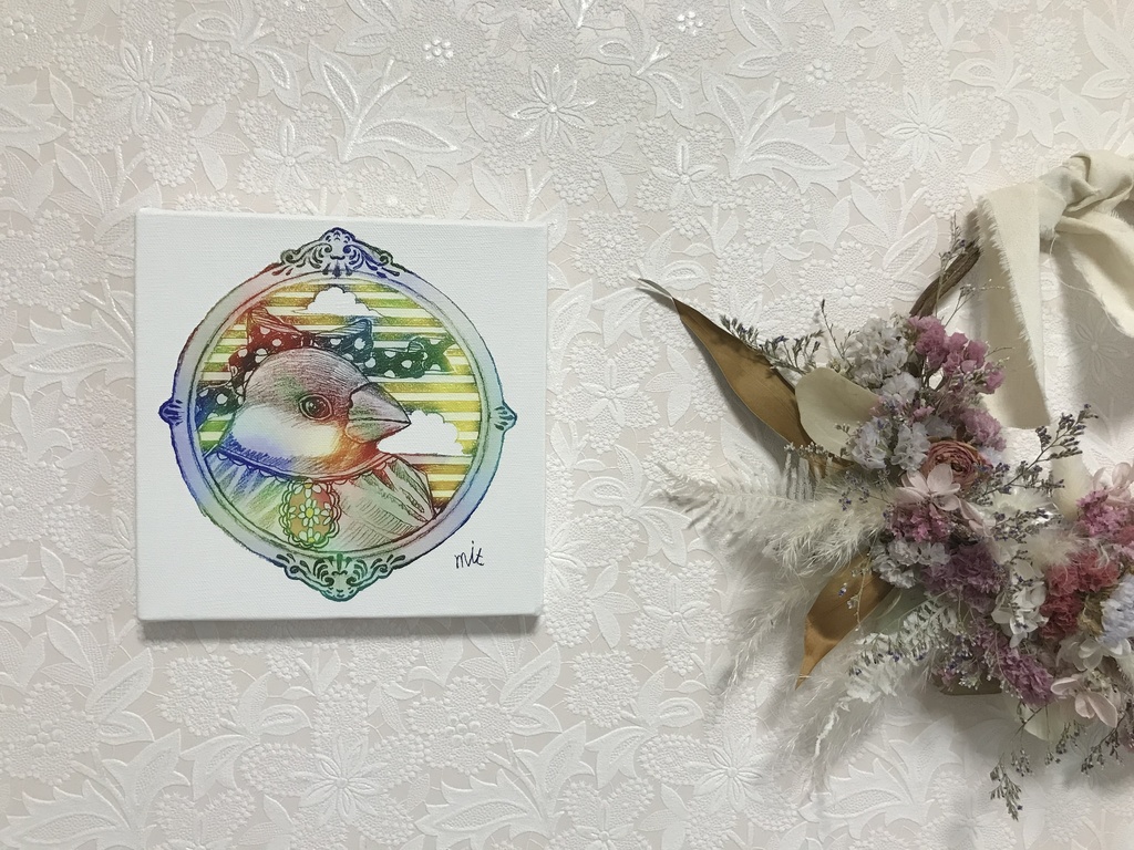 文鳥さんキャンパスイラスト「複製」