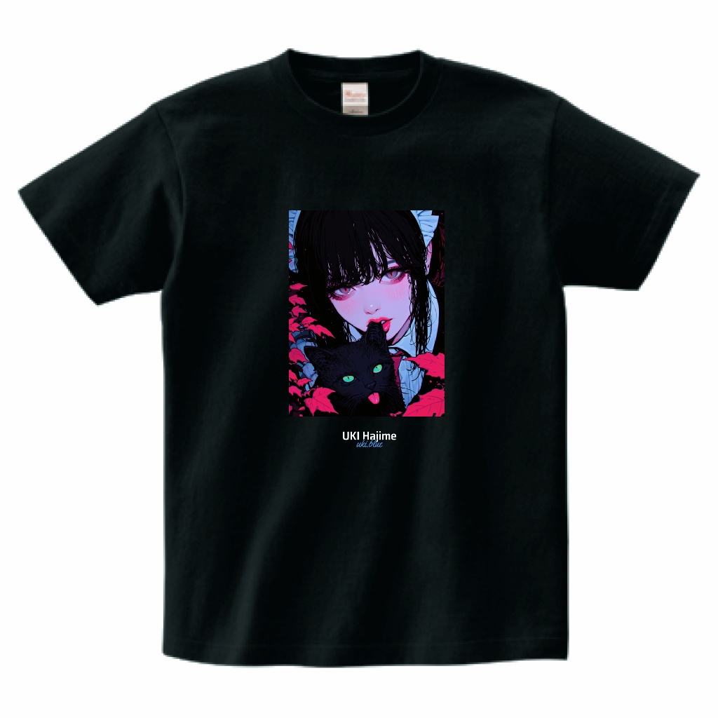 メイドと黒猫Tシャツ（黒）
