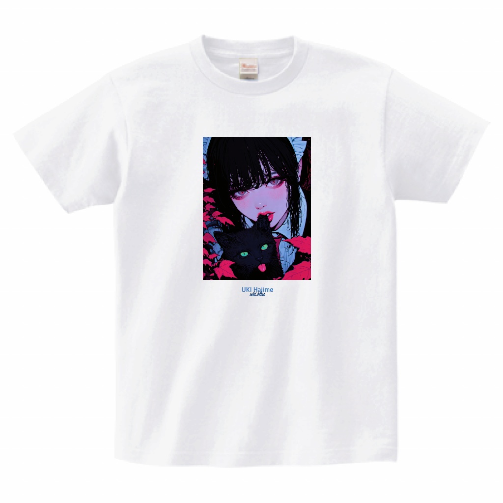 メイドと黒猫Tシャツ（白）
