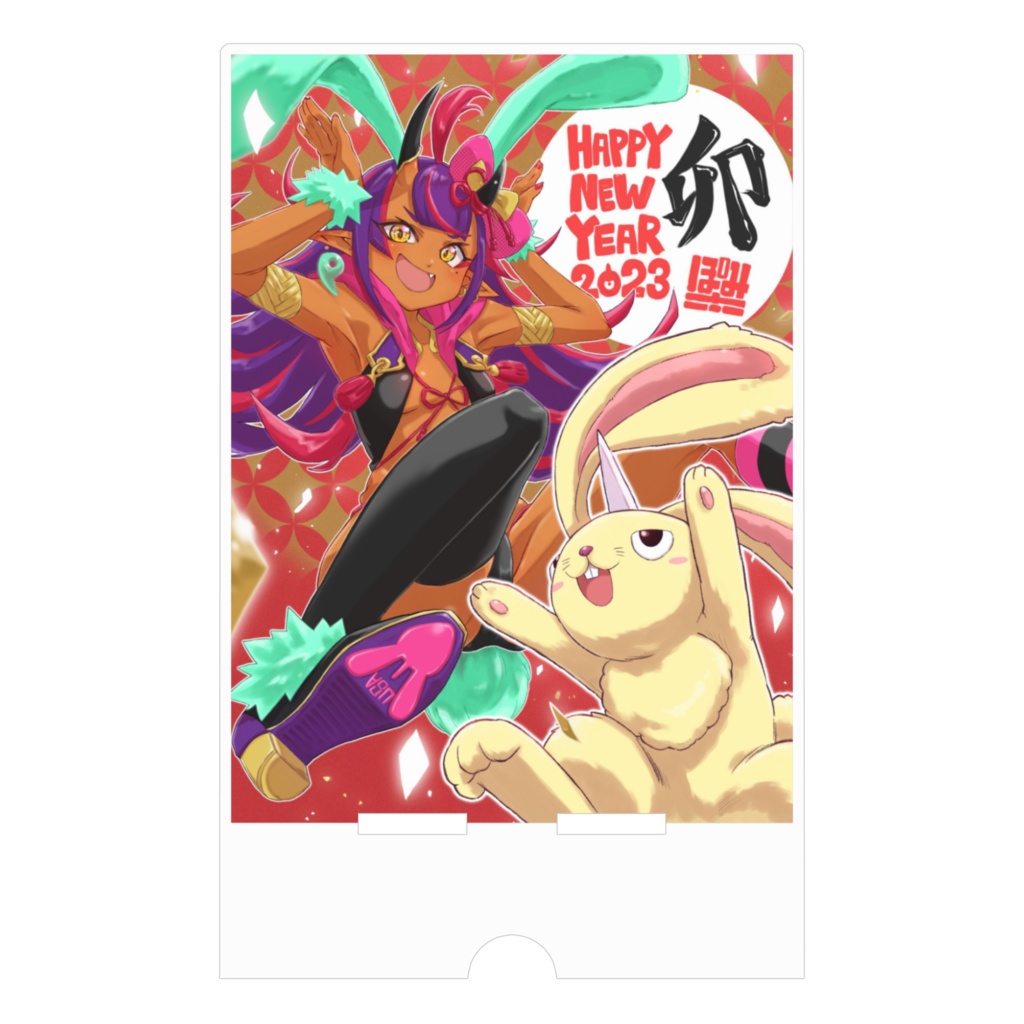 【2023年年賀状イラスト】つくねとうさぎアクリルスマホスタンド