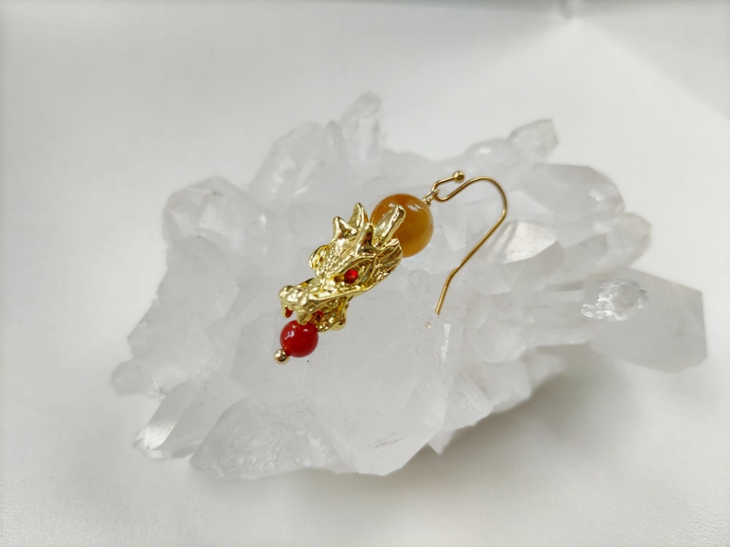 郷田龍司 黄龍イメージ天然石ピアス(両耳セット割引有り)