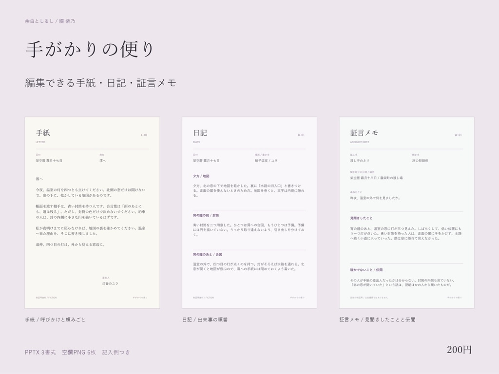 手がかりの便り|編集できる手紙・日記・証言メモ
