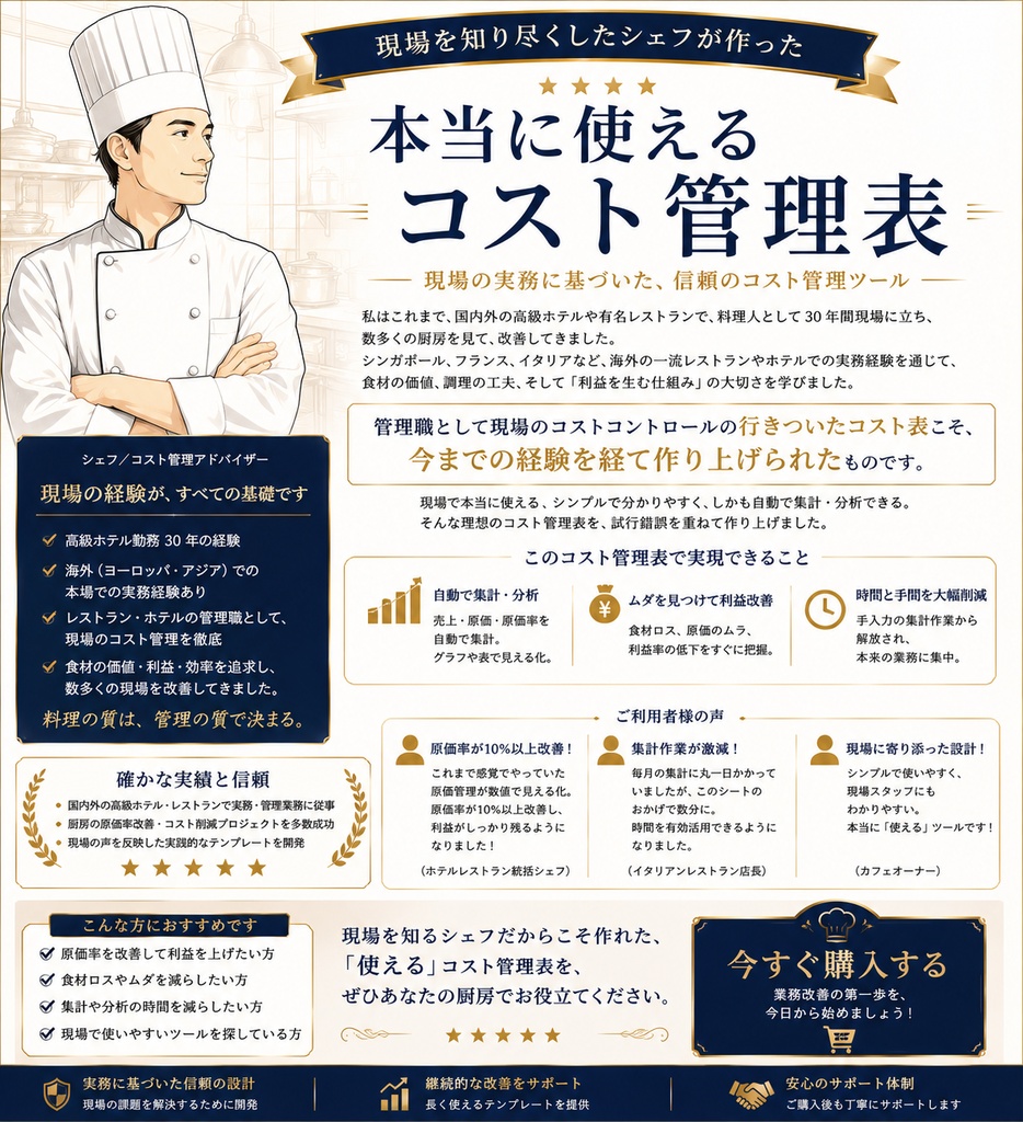 月末棚卸を時短!飲食店向け 原価管理 棚卸しExcelテンプレート