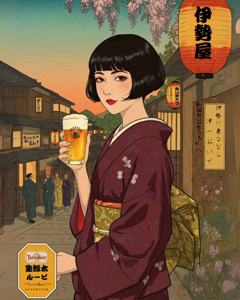 昭和レトロ風ポスター｜太郎生ビール「伊勢屋」広告ポスター | デジタルダウンロード