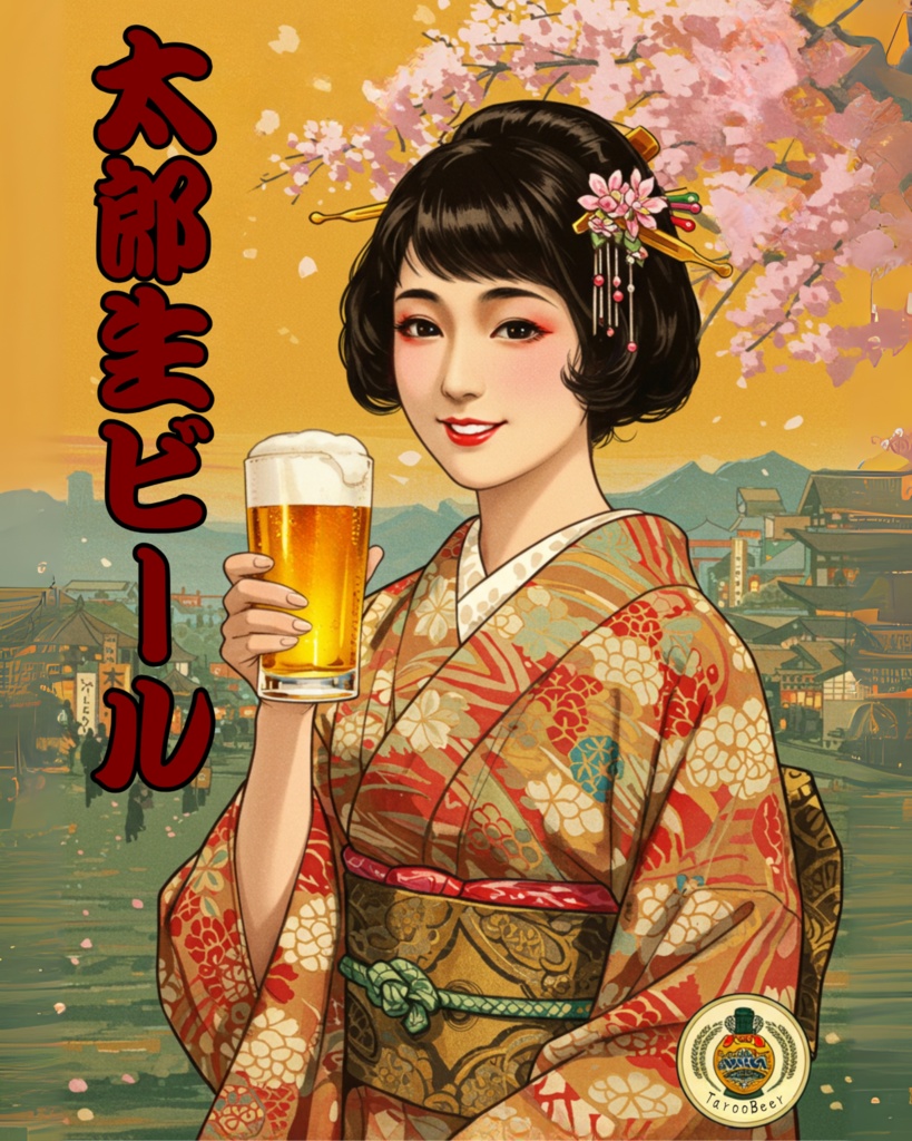 昭和レトロ風ポスター｜太郎生ビール「桜美人」広告ポスター | デジタルダウンロード