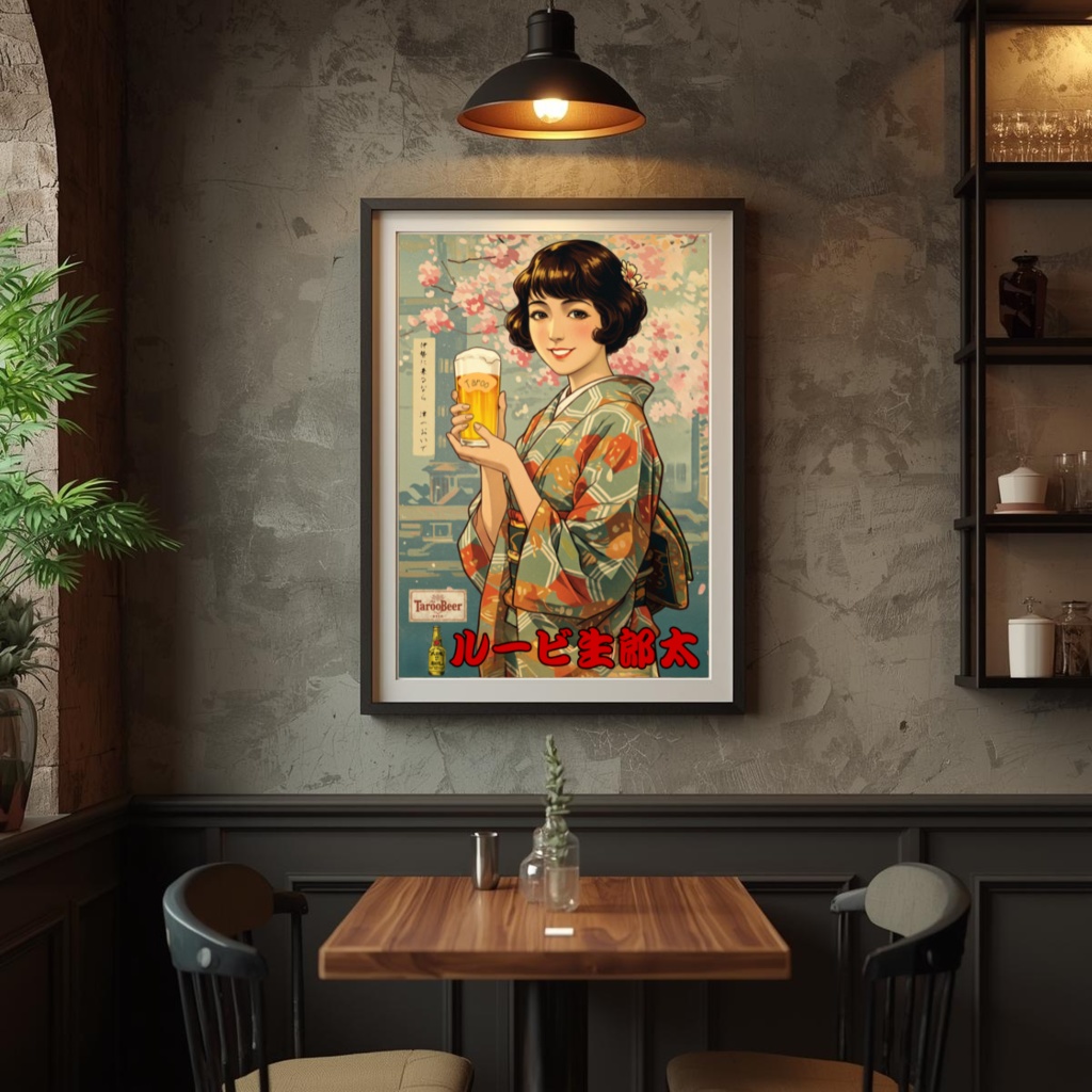 昭和レトロ風ポスター|太郎生ビール「桜娘」広告ポスター | デジタルダウンロード