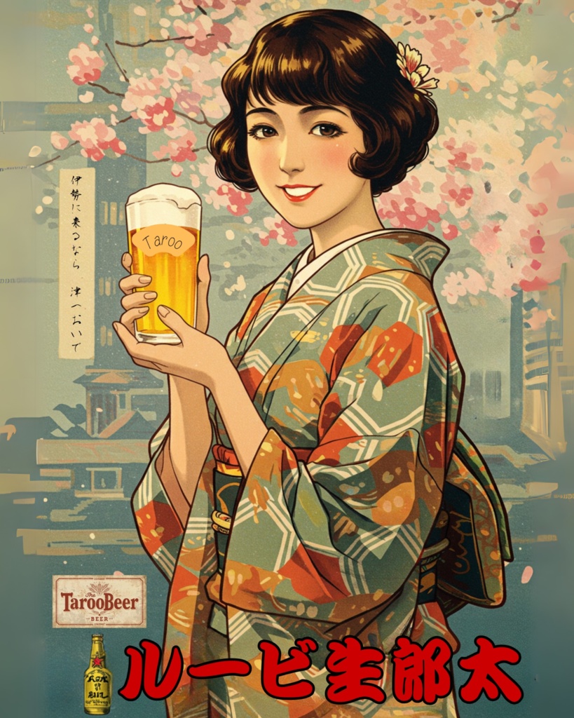 昭和レトロ風ポスター|太郎生ビール「桜娘」広告ポスター | デジタルダウンロード