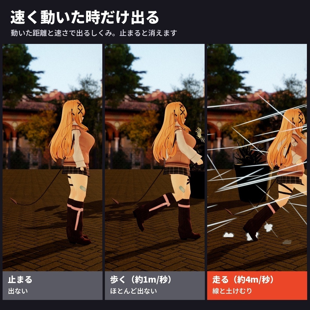【VRChatアバター】走るとスピード線と土けむりが出る「スピードセン」漫画風エフェクト【PC/Quest】