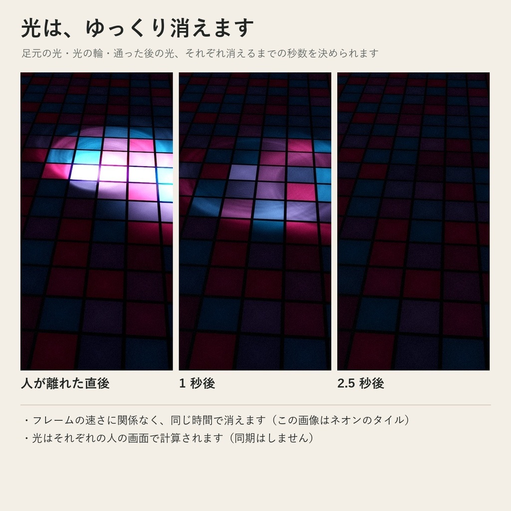 【VRChatワールド】踏むと光るダンスフロア・波紋の床「フミアカリ」Udon不要【PC/Quest】