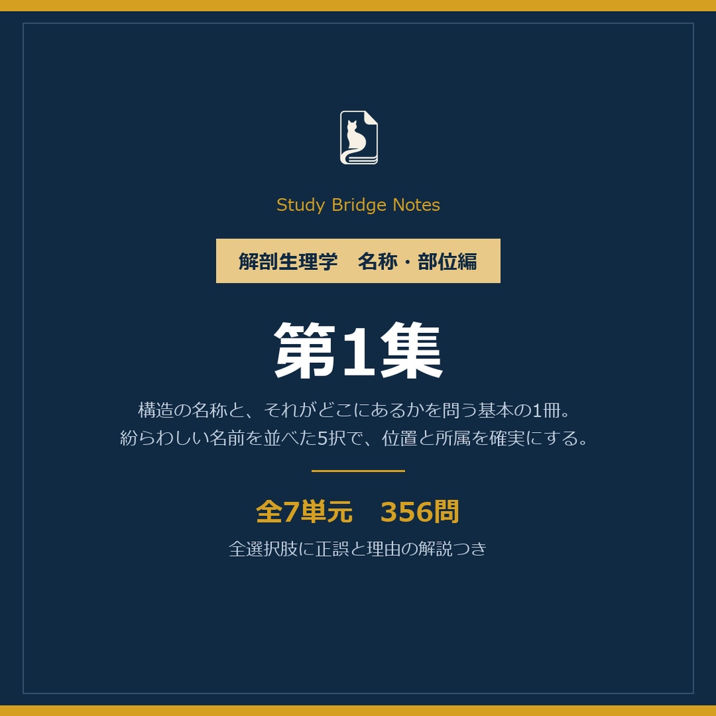 解剖生理学 名称・部位編 第1集｜全7単元356問・全選択肢に正誤と理由の解説つき解剖生理学解剖学医療系学生看護学生問題集一問一答定期試験対策学習教材医学択