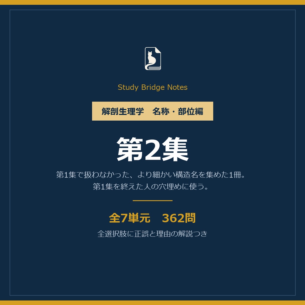 解剖生理学 名称・部位編 第2集｜全7単元362問・全選択肢に正誤と理由の解説つき解剖生理学解剖学医療系学生看護学生問題集一問一答定期試験対策学習教材医学択