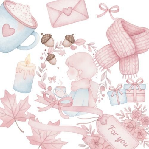 秋とリボンと女の子 クリップアート