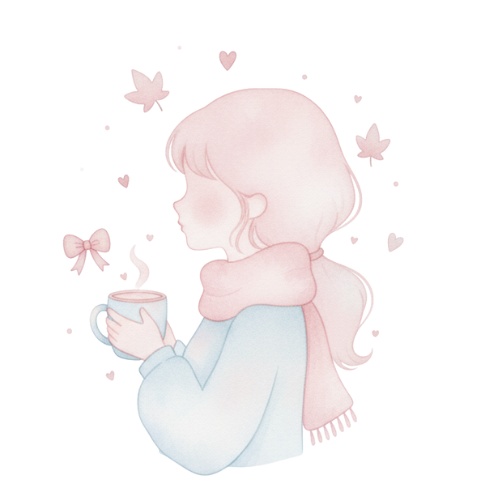 秋とリボンと女の子 クリップアート