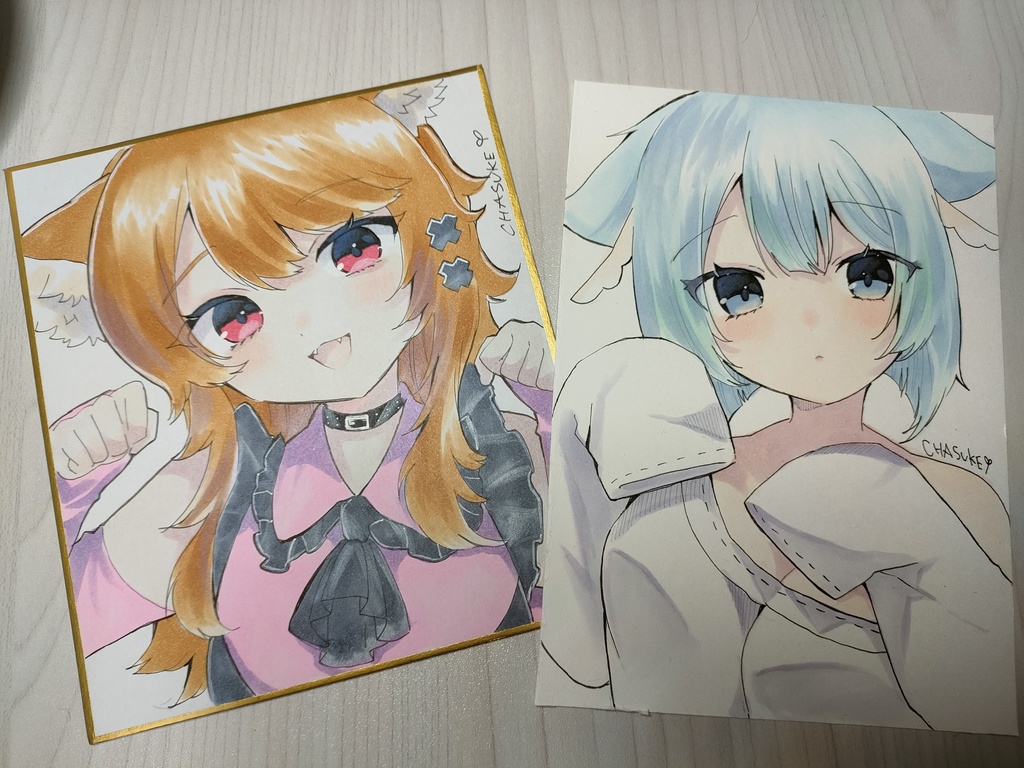 手描きイラスト◆色紙とA6サイズイラスト