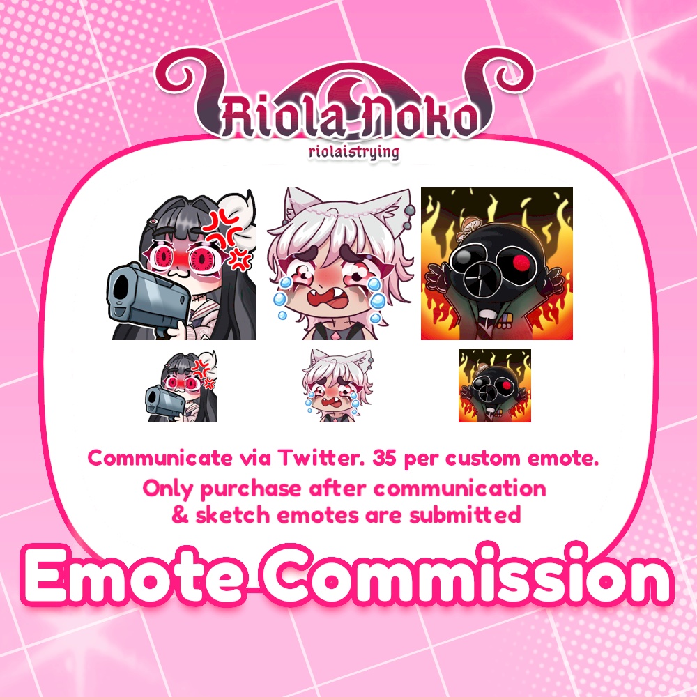 Custom Vtuber Emotes [MADE TO ORDER] Communcation Via Twitter