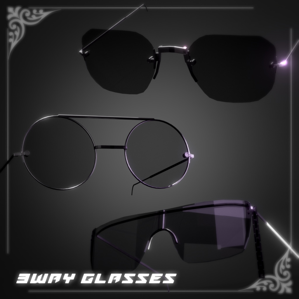 5アバター対応♠️3way glasses♠️-VRCHAT想定3Dアクセサリー-