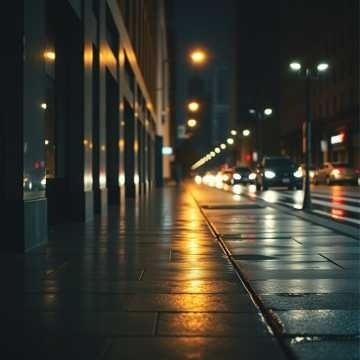 Rain Series - Night Rain Over the Sidewalk