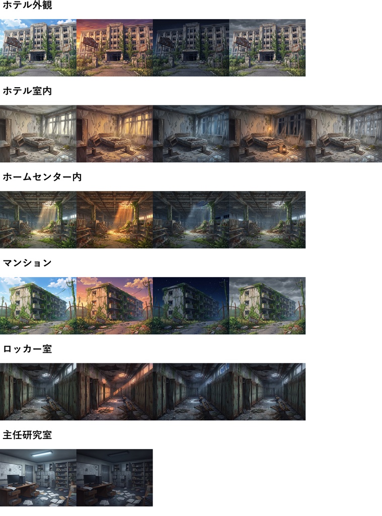 【プレミアム背景】廃墟パック147枚【昼夜夕曇差分】【TRPG背景素材/CoC/ゲーム素材背景イラスト/プレミアム素材】