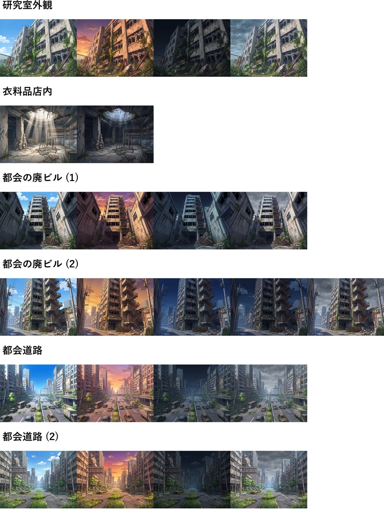 【プレミアム背景】廃墟パック147枚【昼夜夕曇差分】【TRPG背景素材/CoC/ゲーム素材背景イラスト/プレミアム素材】