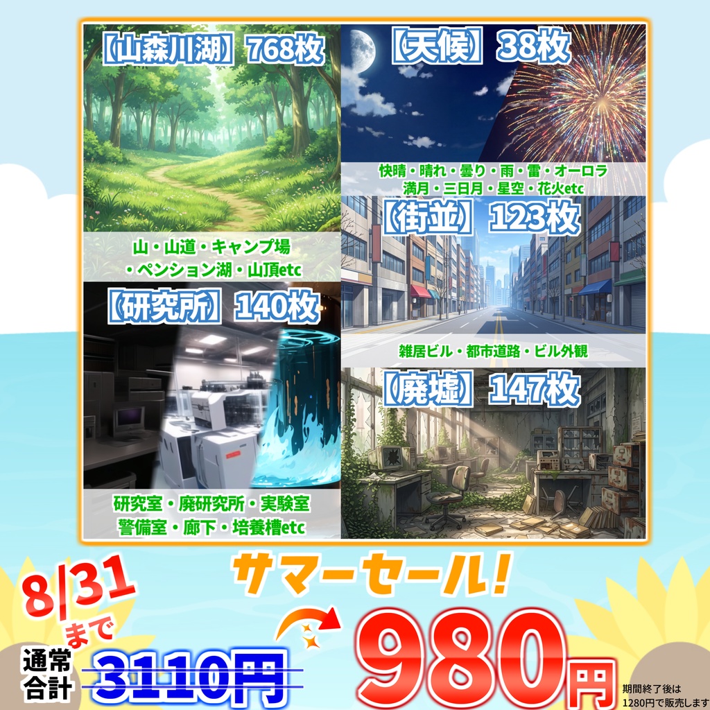 【8/31まで期間限定割引！】背景イラストまとめパックその1 【TRPG・CoC背景素材/約1200枚】