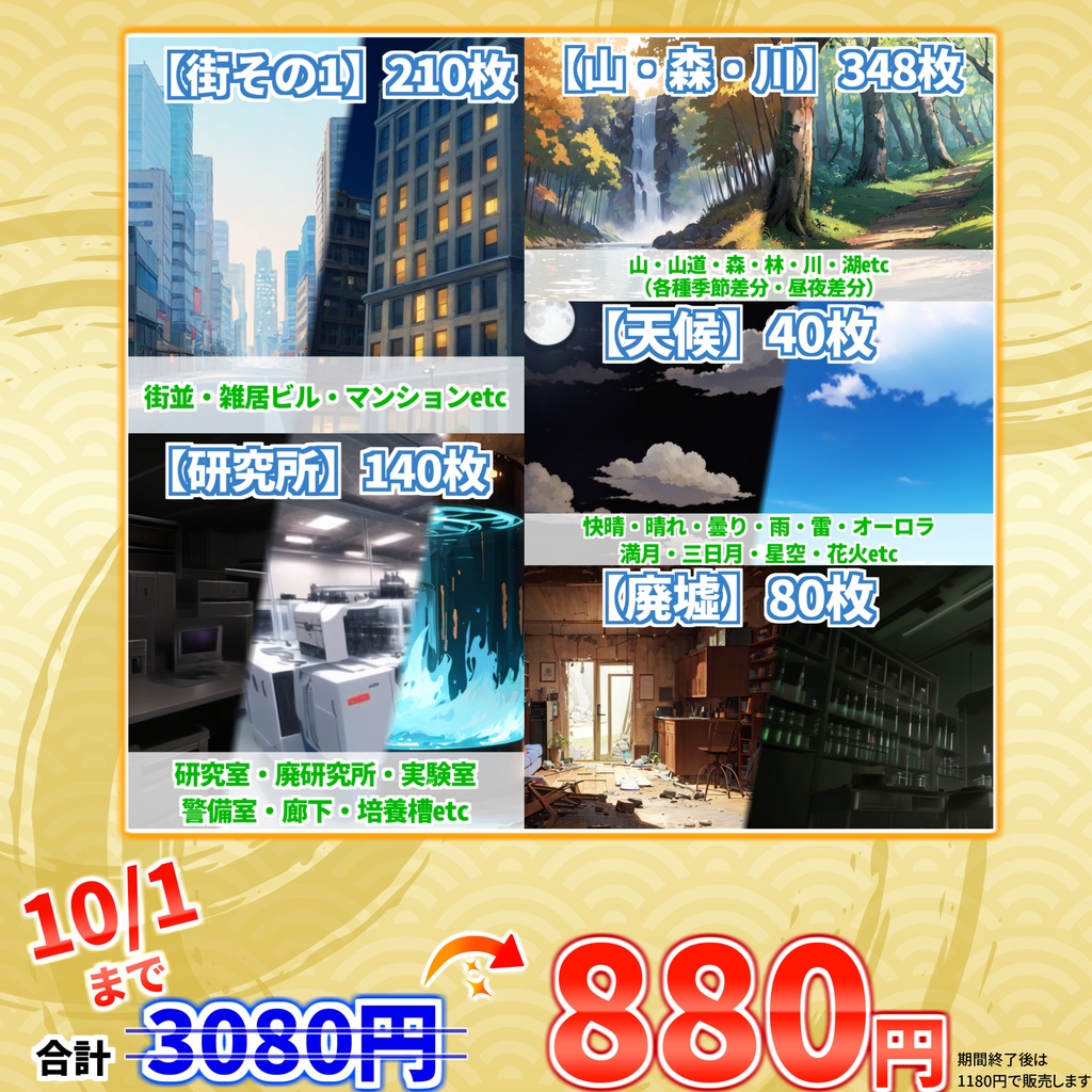 【10/1まで期間限定割引！】背景イラストまとめパックその1 【TRPG・CoC背景素材/818枚】