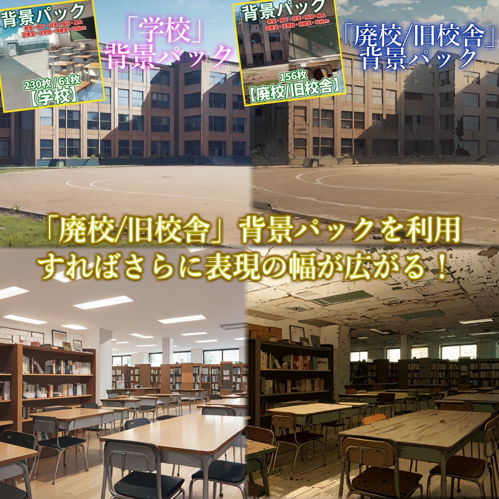 【背景イラスト】学校パック230枚/61枚【TRPG背景素材/CoC】【昼/夕/夜差分】