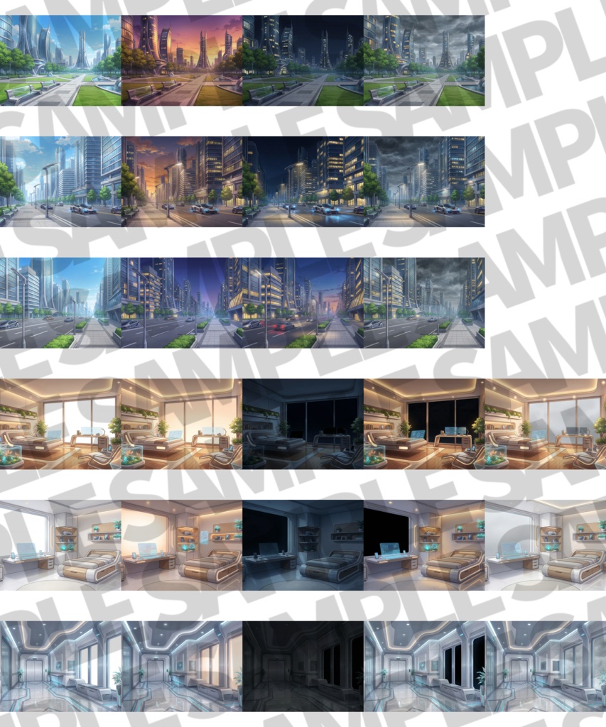 【プレミアム背景】近未来都市背景パック99枚+おまけ素材【TRPG背景素材/CoC】【昼夜夕曇差分】