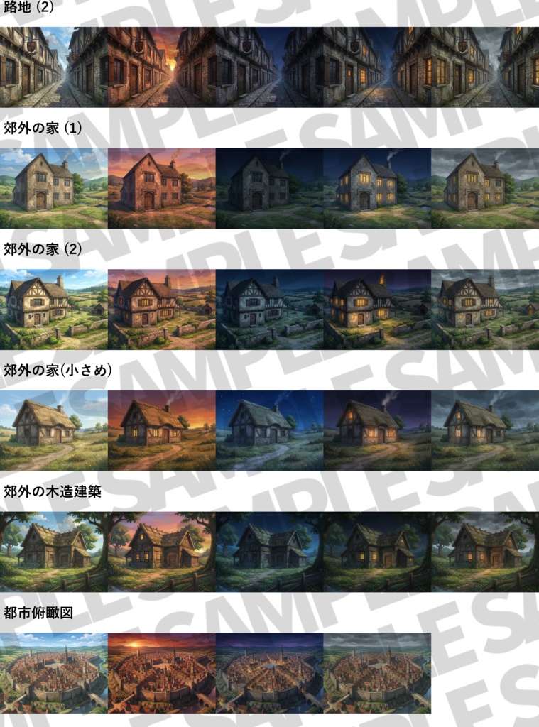 【4/15まで期間限定30%割引!】中世&現代西欧都市背景パック223枚【昼夜夕曇差分】【TRPG背景素材/CoC/ゲーム素材背景イラスト】