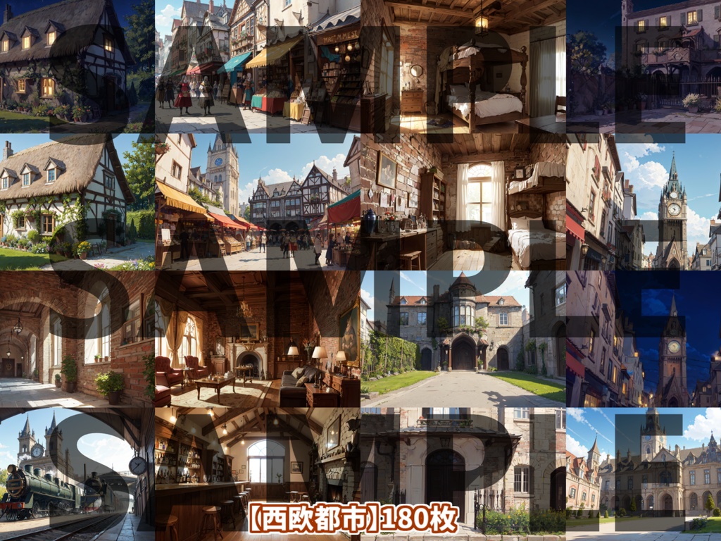 【12/1まで期間限定割引!】中世&現代西欧都市背景パック180枚【TRPG背景素材/CoC】【昼夜差分】背景イラスト
